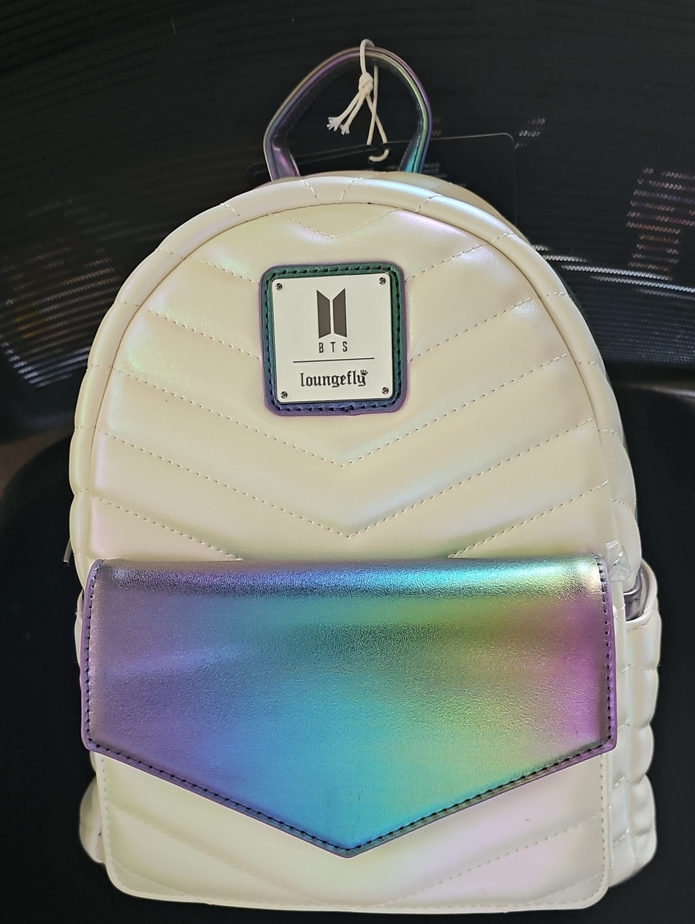 Loungefly Iridescent White Mini Backpack with Rainbow Front Pocket
